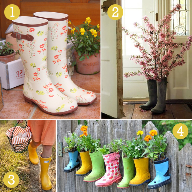 garden boots, planters, wellies