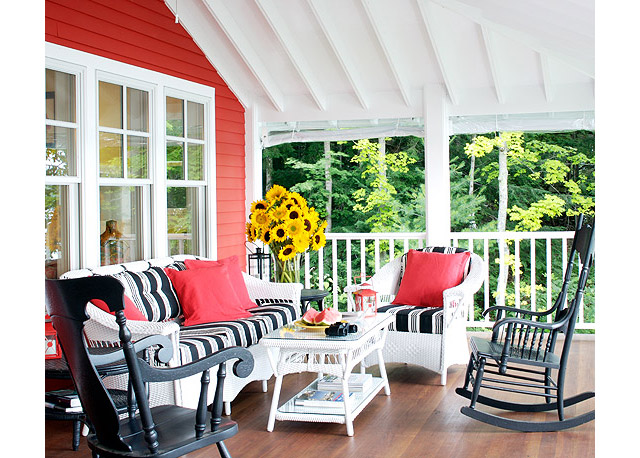 summer bright colored sunroom porch